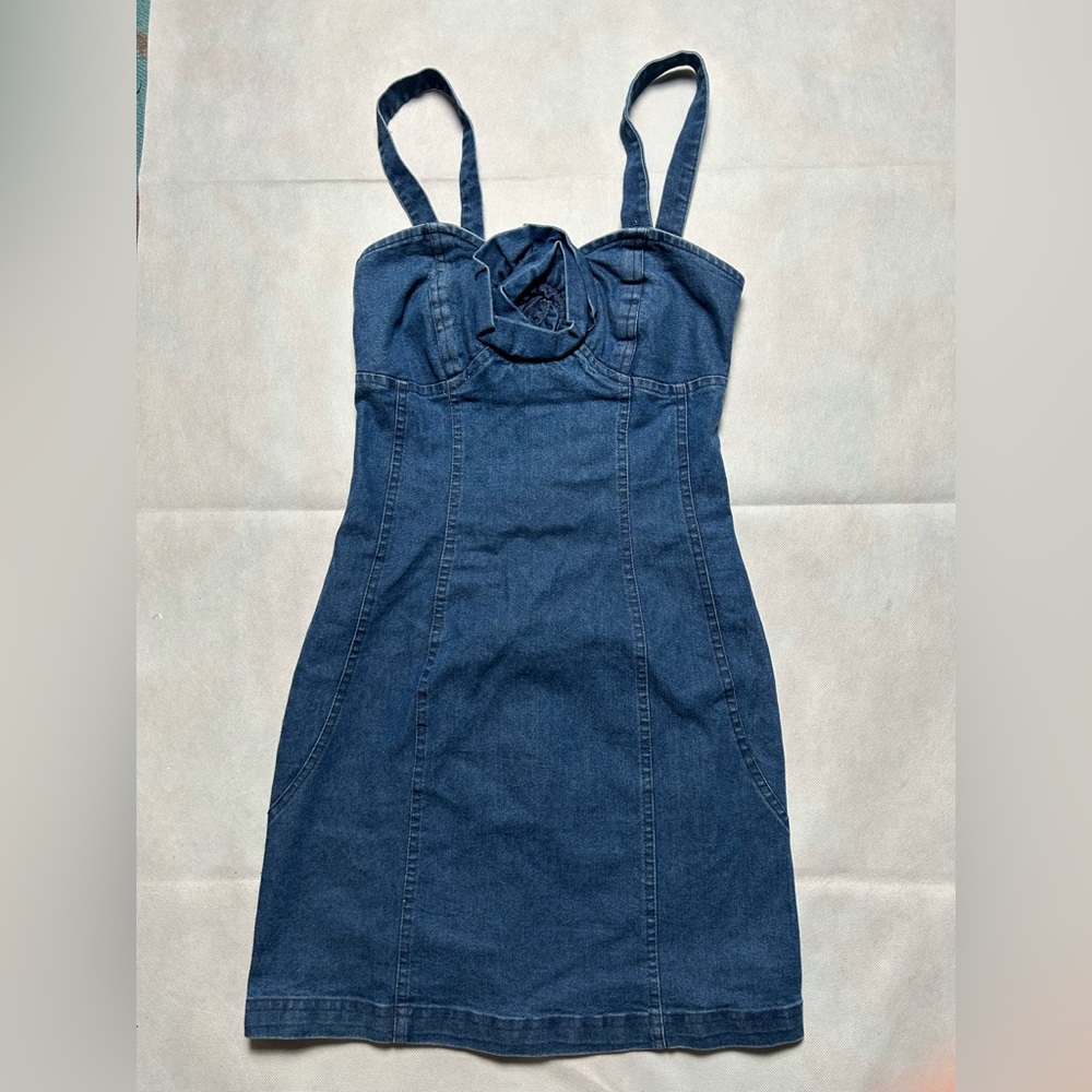 Anthropologie Porridge denim flower front dress NWT size XXS